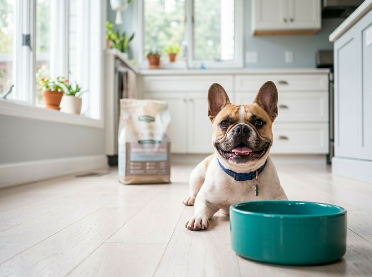 Dod sitting by his food bowl