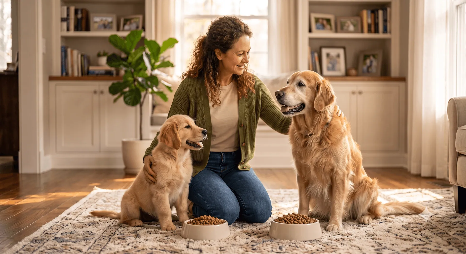 Woman happy with her dogs